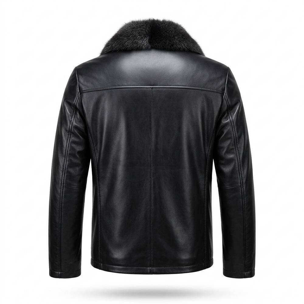 Gentleman Code - Vahok | Pelzbesetzt Geknöpft Lederjacke Herren