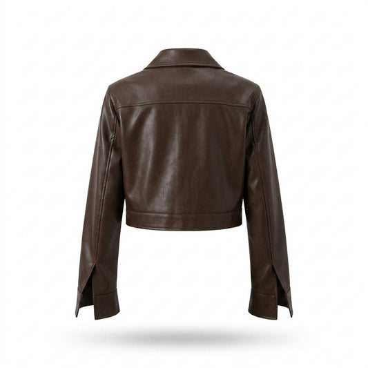 Gentleman Code - Dizav | Gecroppt Langärmlig Lederjacke Damen