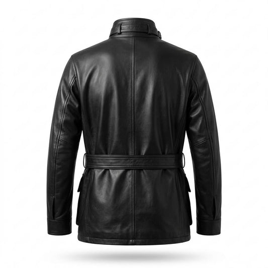 Gentleman Code - Aagit | Gegürtelt Geknöpft Lederjacke Herren