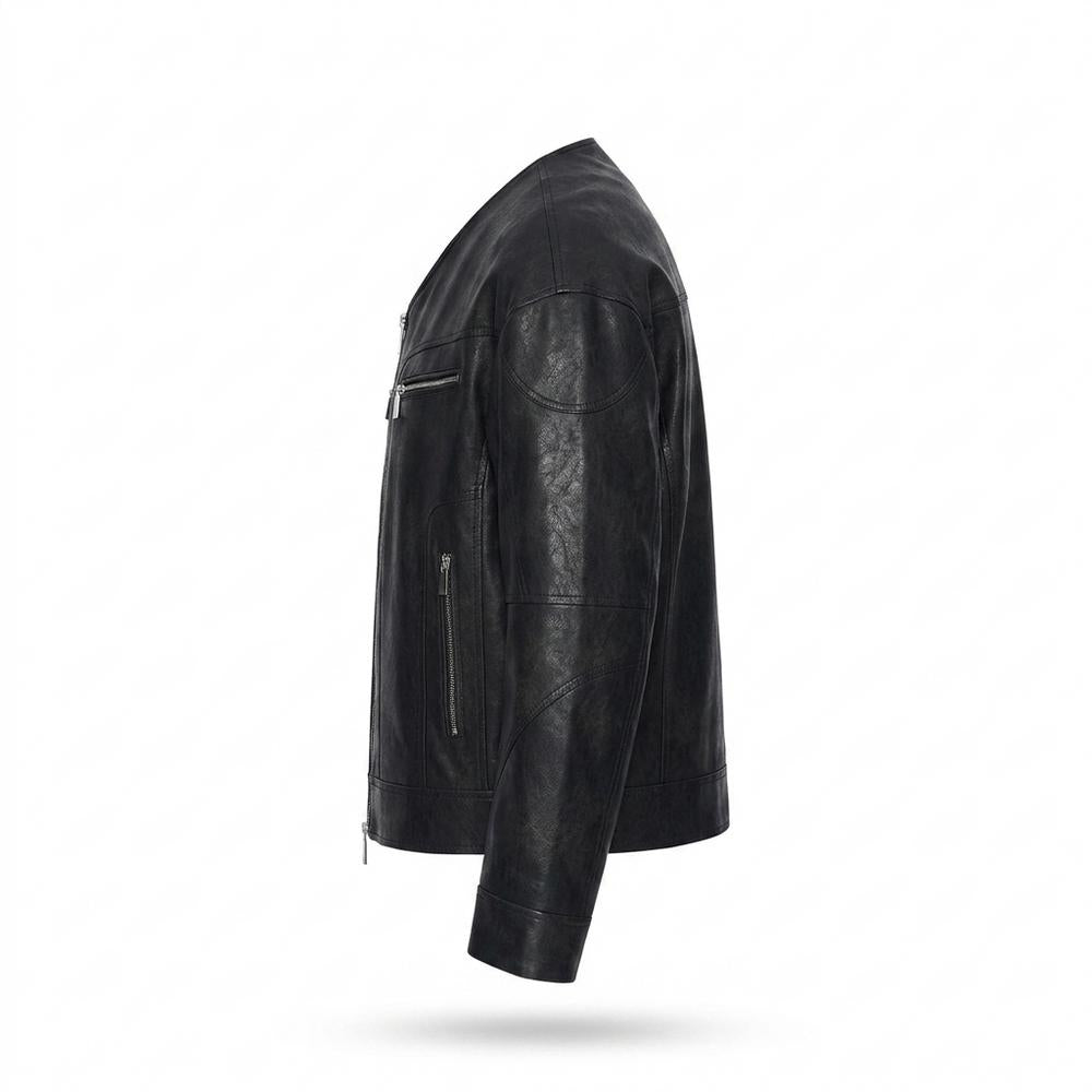 Gentleman Code - Rivos | Kragenlose Gesteppte Lederjacke Herren