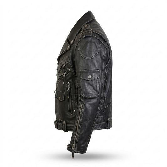 Nobleman Code - Zarak | Kontrastgesteppt Multipocket Lederjacke Herren
