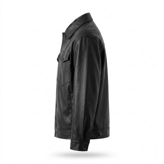Nobleman Code - Sipon | Druckgeknöpft Glatt Lederjacke Herren