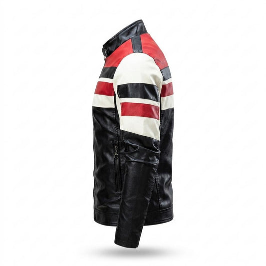 Gentleman Code - Civom | Gestreift Tailliert Lederjacke Herren