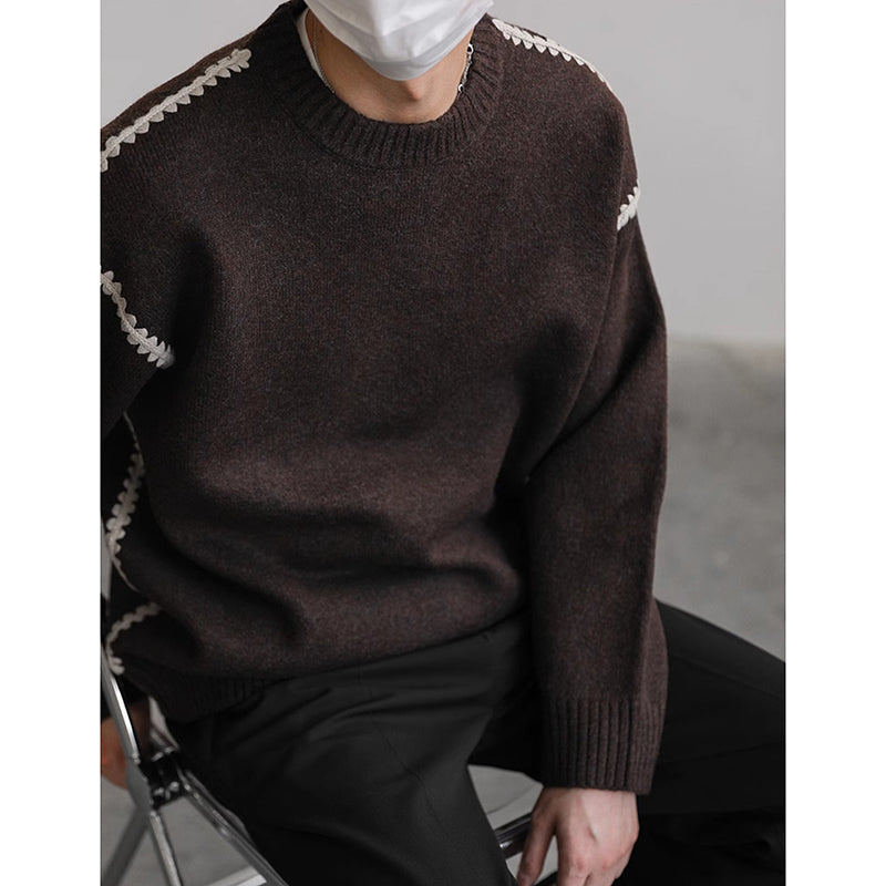 Zeran  Melierter kontrastvernähter Wollmix-Strickpullover