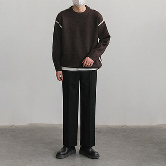 Zeran  Melierter kontrastvernähter Wollmix-Strickpullover