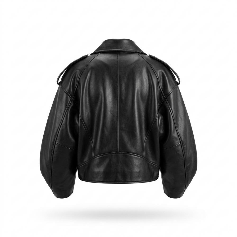 Nobleman Code - Yulim | Weit Geschnitten Gepufft Lederjacke Damen