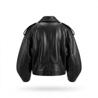 Nobleman Code - Yulim | Weit Geschnitten Gepufft Lederjacke Damen