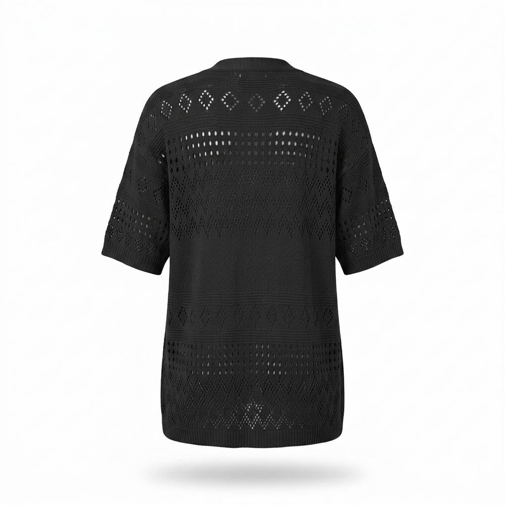 Nobleman Code - Mozus | Lochgestrickt Kurzärmlig Cardigan Damen