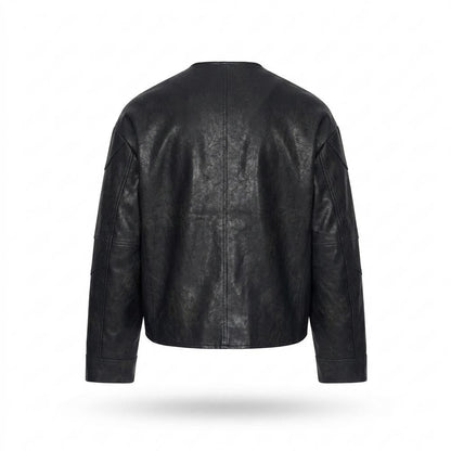 Gentleman Code - Rivos | Kragenlose Gesteppte Lederjacke Herren