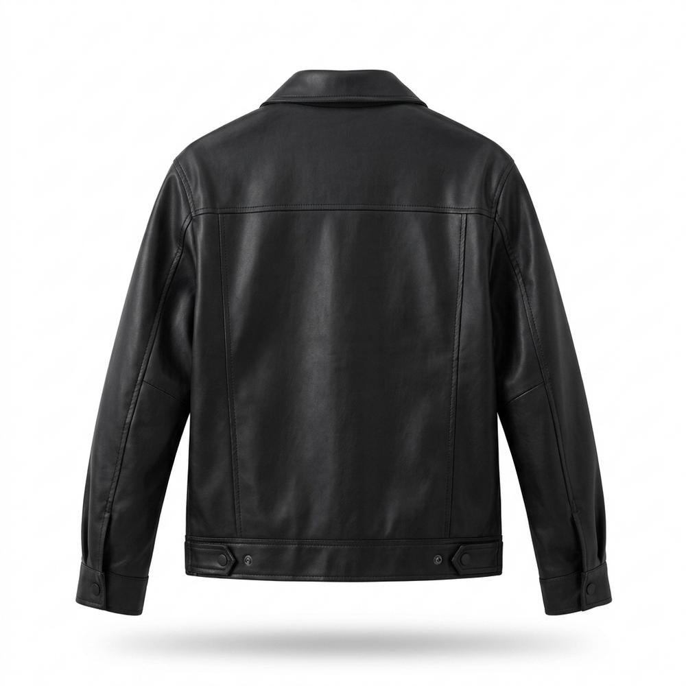 Gentleman Code - Sipon | Druckgeknöpft Glatt Lederjacke Herren