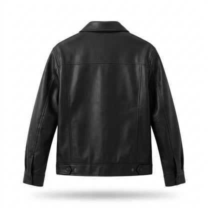 Gentleman Code - Sipon | Druckgeknöpft Glatt Lederjacke Herren