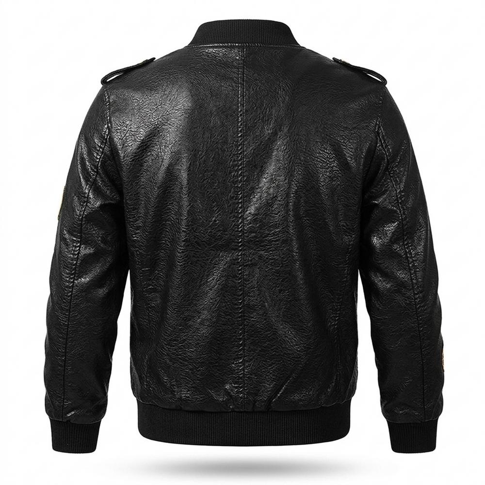 Gentleman Code - Vadat | Bestickte Stehkragen Lederjacke Herren