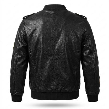 Gentleman Code - Vadat | Bestickte Stehkragen Lederjacke Herren