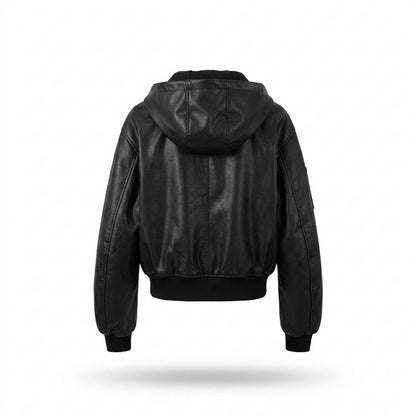 Gentleman Code - Supav | Kurzgeschnittene Gekapuzte Lederjacke Damen