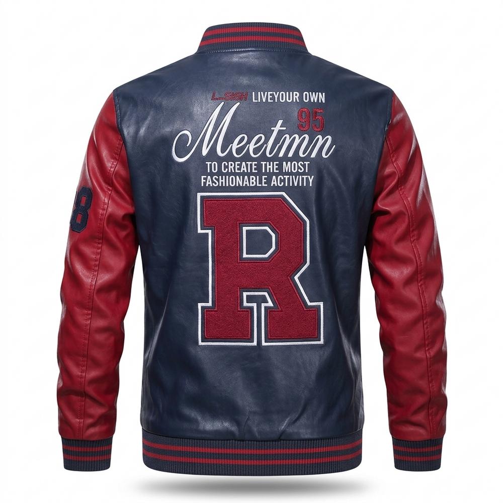 Gentleman Code - Sufar | Zweifarbige Bestickte Lederjacke Herren
