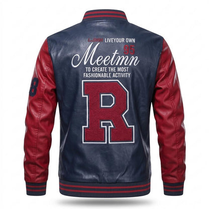 Gentleman Code - Sufar | Zweifarbige Bestickte Lederjacke Herren