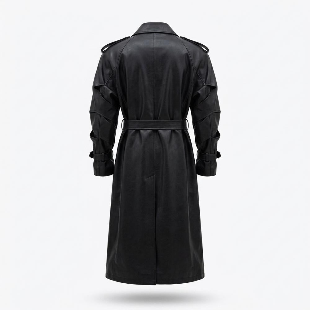 Gentleman Code - Vapak | Doppelreihiger Gegürteter Ledermantel Unisex