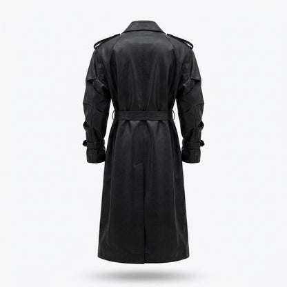 Gentleman Code - Vapak | Doppelreihiger Gegürteter Ledermantel Unisex