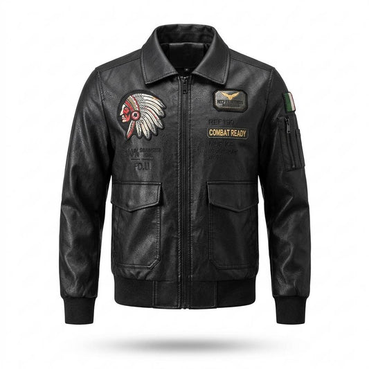 Nobleman Code - Vusil | Applizierte Langärmelige Lederjacke Herren