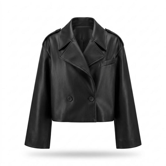 Gentleman Code - Cisin | Kurze Zweireihige Lederjacke Damen