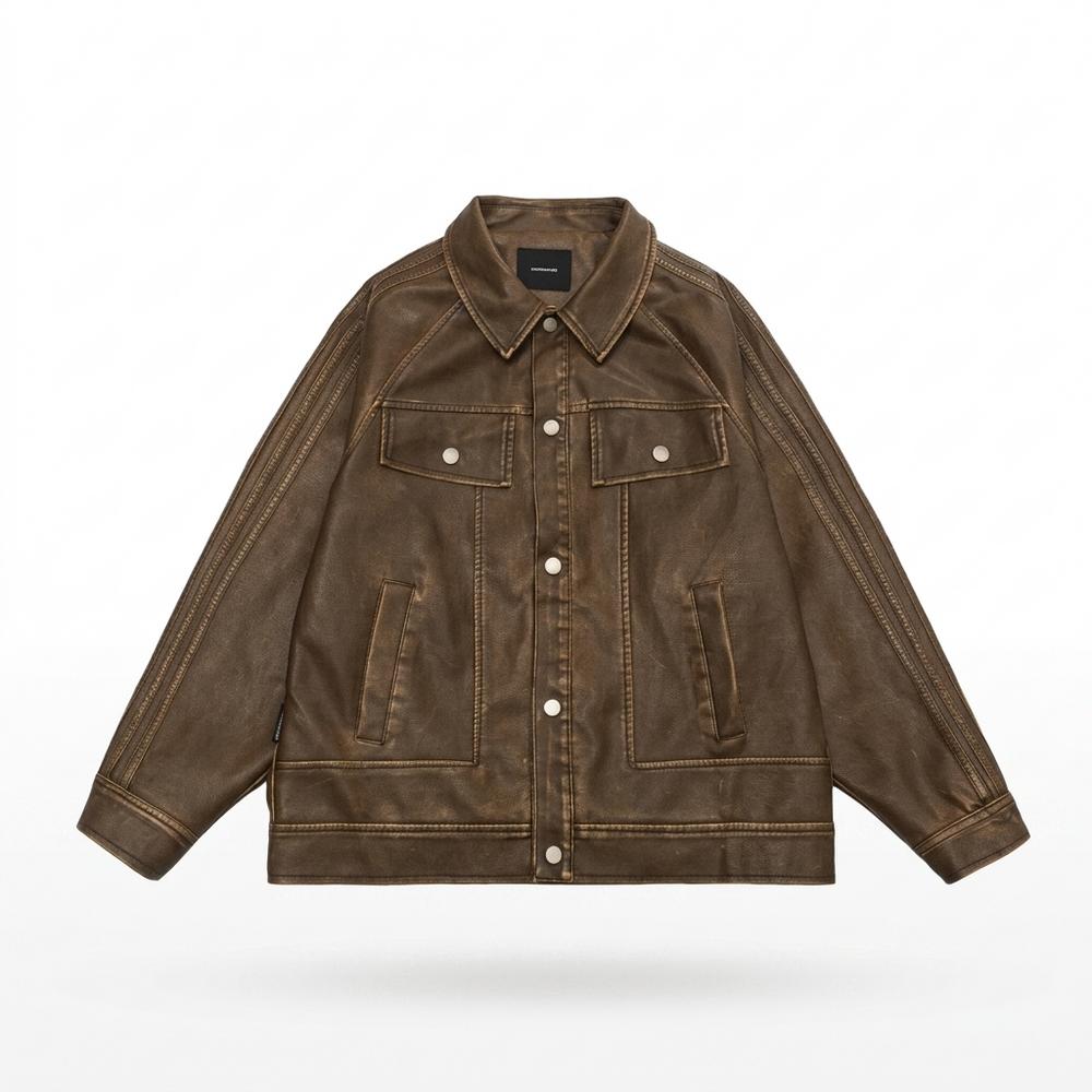 Nobleman Code - Zipas | Gewaschen Geknöpft Lederjacke Unisex