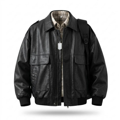 Gentleman Code - Mamad | Weit geschnittene Reißverschluss Lederjacke Herren