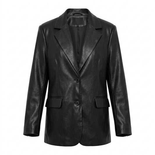 Nobleman Code - Yiben | Oversized Langärmlige Lederjacke Damen