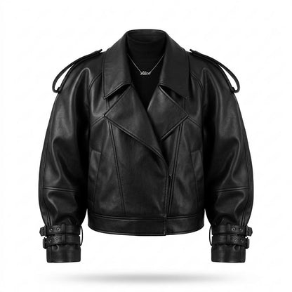 Nobleman Code - Yulim | Weit Geschnitten Gepufft Lederjacke Damen