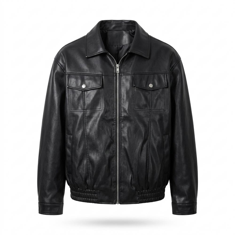 Nobleman Code - Domem | Weite Glatte Lederjacke Herren
