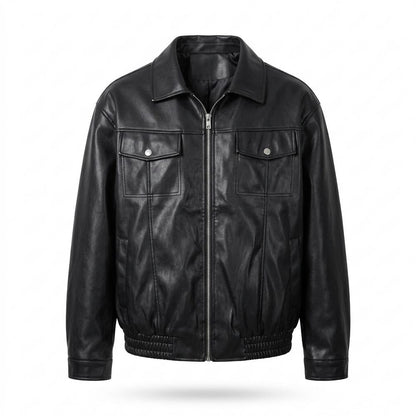 Nobleman Code - Domem | Weite Glatte Lederjacke Herren