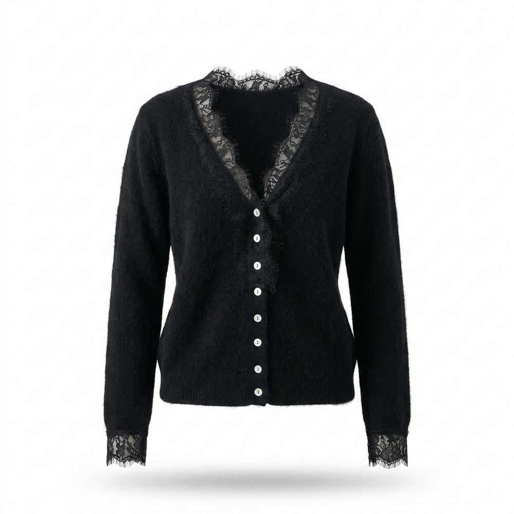 Nobleman Code - Mutud | Langärmlige Spitzenbesetzte Strickjacke Damen