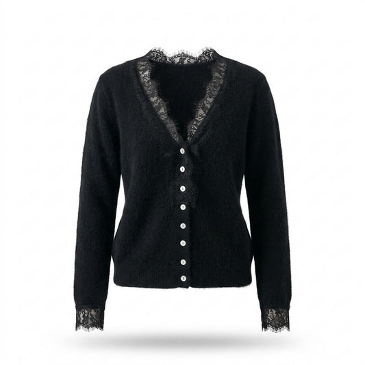 Nobleman Code - Mutud | Langärmlige Spitzenbesetzte Strickjacke Damen