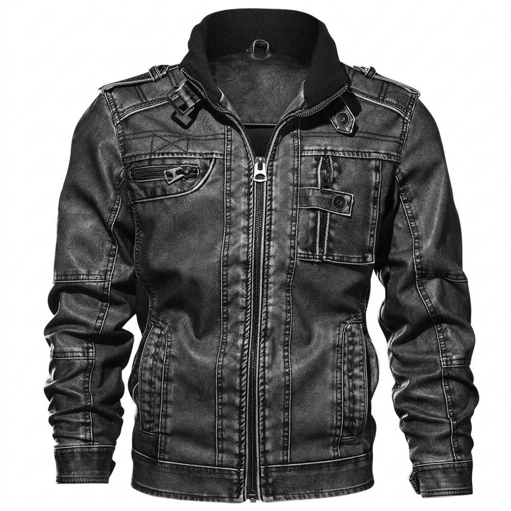 Gentleman Code - Momen | Gefütterte Stehkragen Lederjacke Herren