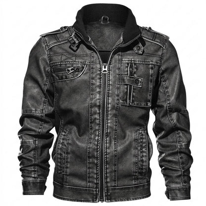 Gentleman Code - Momen | Gefütterte Stehkragen Lederjacke Herren