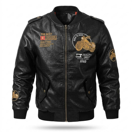 Nobleman Code - Kisev | Bestickt Gefüttert Lederjacke Herren