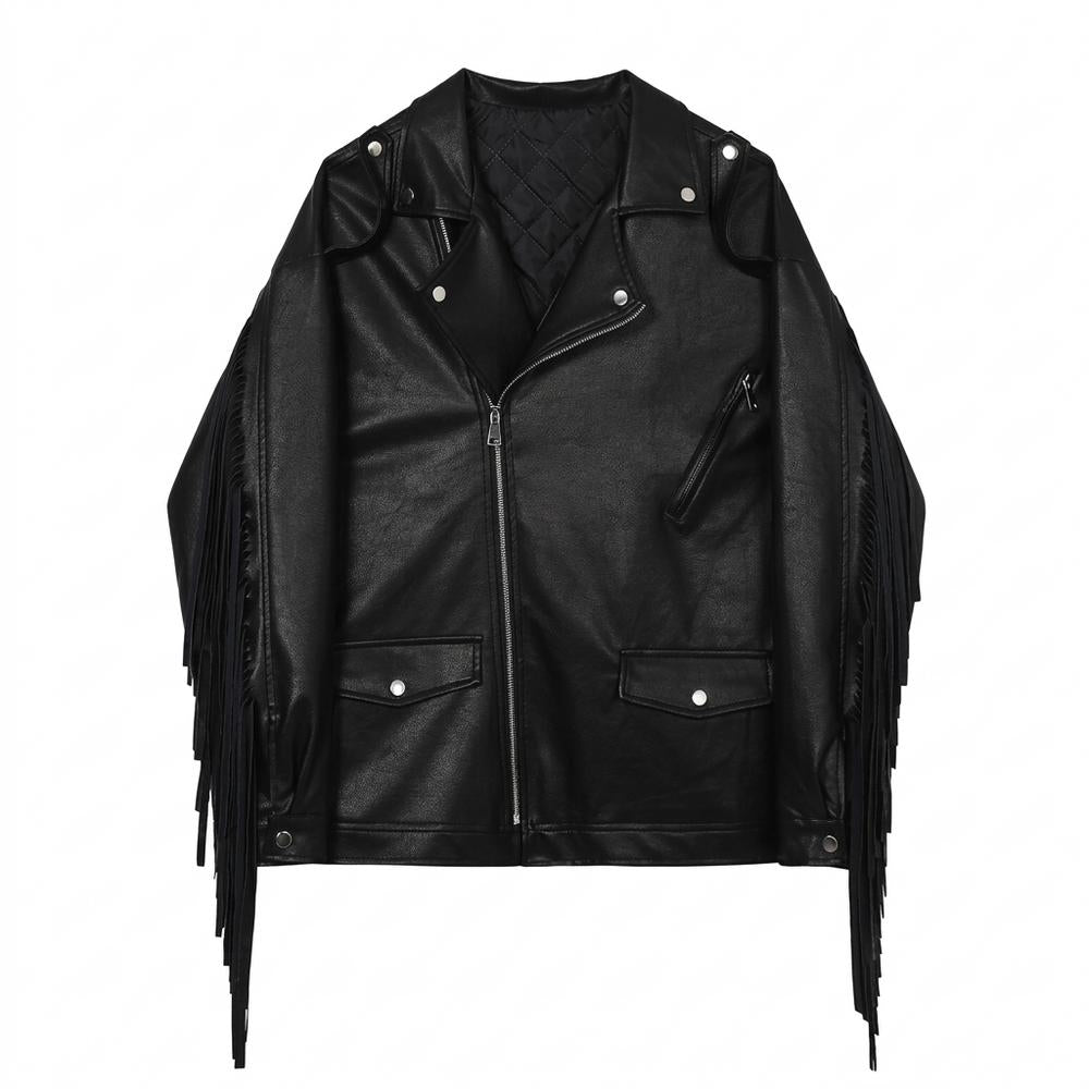 Nobleman Code - Aldan | Fransenbesetzt Asymmetrisch Lederjacke Unisex
