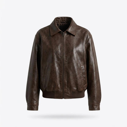 Gentleman Code - Tarit | Locker Geschnittene Reißverschluss Lederjacke Damen