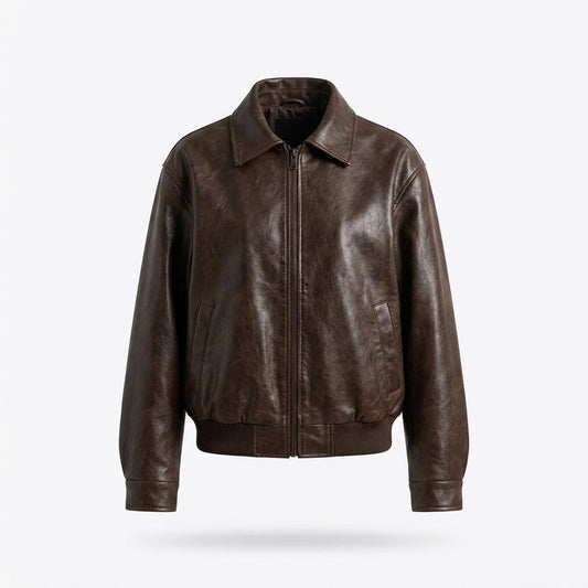 Nobleman Code - Tarit | Locker Geschnittene Reißverschluss Lederjacke Damen