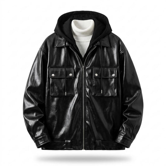 Nobleman Code - Lutot | Gefütterte Weit Geschnittene Lederjacke Herren