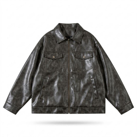 Gentleman Code - Dezet | Gerade Geschnittene Strukturierte Lederjacke Unisex