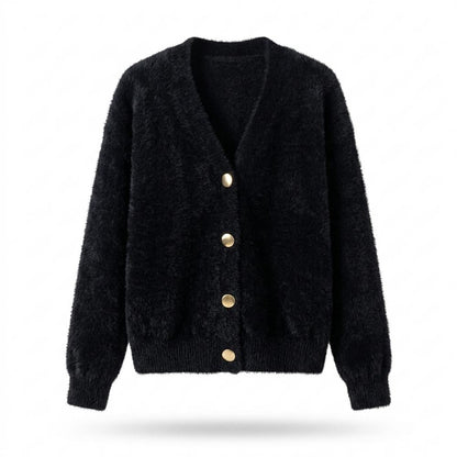 Nobleman Code - Cimok | Flauschige Langärmlige Strickjacke Damen