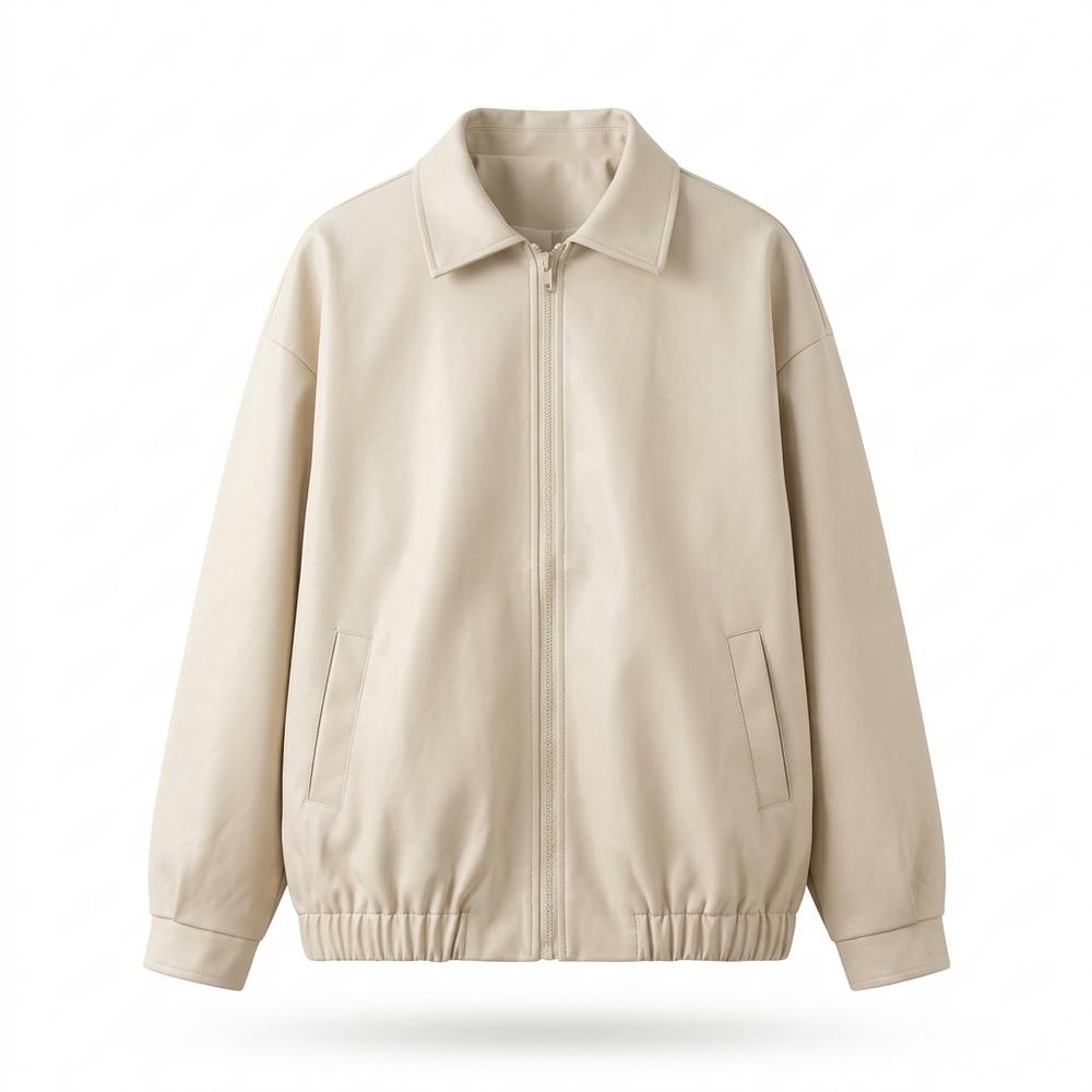 Gentleman Code - Daded | Unifarbene Weit Geschnittene Lederjacke Herren