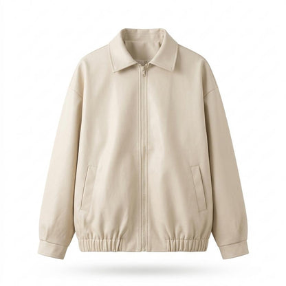 Gentleman Code - Daded | Unifarbene Weit Geschnittene Lederjacke Herren