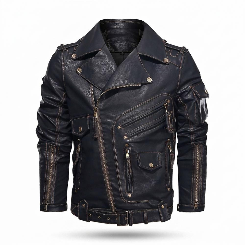 Nobleman Code - Silik | Asymmetrisch Aufwendig Lederjacke Herren