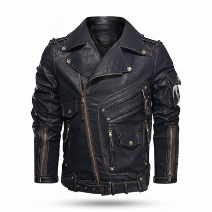 Nobleman Code - Silik | Asymmetrisch Aufwendig Lederjacke Herren