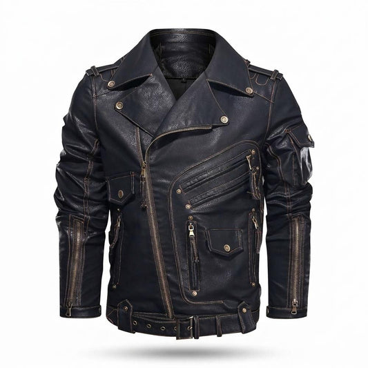 Nobleman Code - Silik | Asymmetrisch Aufwendig Lederjacke Herren