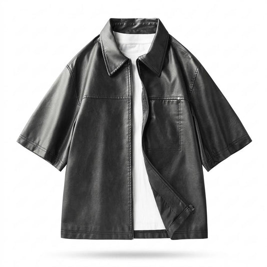 Gentleman Code - Civus | Kurzärmlige Glatte Lederjacke Herren