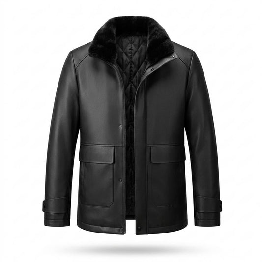 Nobleman Code - Vufod | Gefütterte Geknöpfte Lederjacke Herren