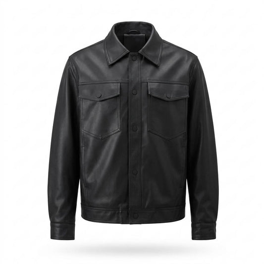 Nobleman Code - Sipon | Druckgeknöpft Glatt Lederjacke Herren