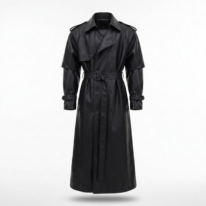 Gentleman Code - Vapak | Doppelreihiger Gegürteter Ledermantel Unisex